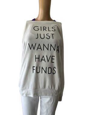Leith Girls Just Wanna Have Funds$ Sheer Natural Piled Sweatshirt